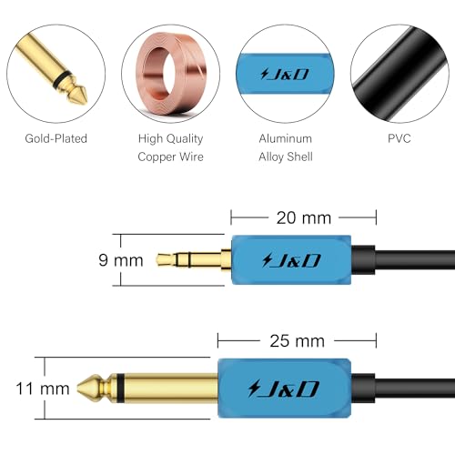 J&D 1/4 inch TS to 3.5mm TRS Cable - Image 2