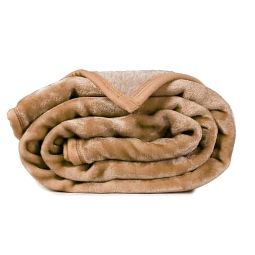 Image of ABRAZO 470 GSM Dual Season Mink Blanket 2.5 KG for AC Room & Mild Winter | Reversible Solid Color | Double Bed 220x240 cm Soft Blanket /Dohar /Quilt /Comforter- Beige