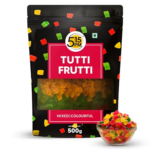 5:15PM Tutti Frutti Packet 500gm | Mix Tutti Frutti Cherry for Cake Baking | Dried Mix Multicolour Papaya Pieces | Sweet Cherries – 500gm