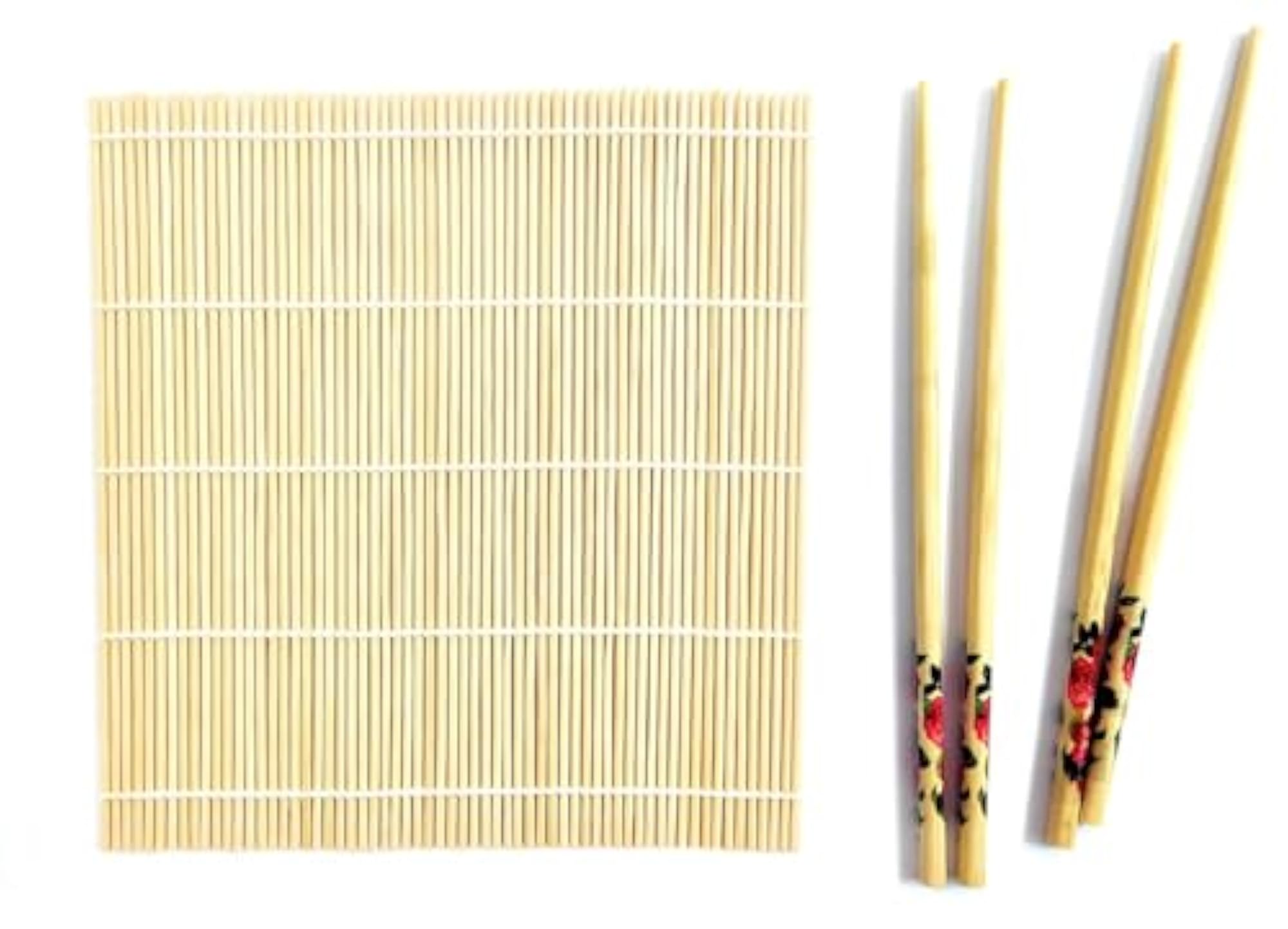 Natural Bamboo Sushi Rolling Mat with Chopsticks Set