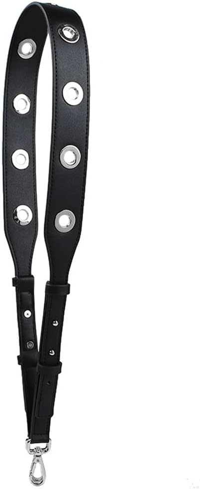 Ladies Wide PU Leather Shoulder Strap Round Rivet Perforated Adjustable Handbag Shoulder Bag Straps with Silver Metal Hardware Round Rivet Black