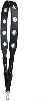 Ladies Wide PU Leather Shoulder Strap Round Rivet Perforated Adjustable Handbag Shoulder Bag Straps with Silver Metal Hardware Round Rivet Black