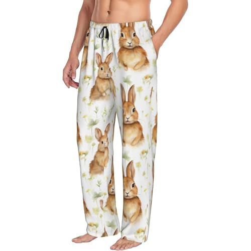 Rabbit Floral Mens Pajama Pants Cozy Lounge Baggy Lightweight Pj Pants Lounge Bottoms With Elastic Waist2