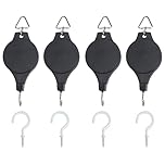Fippy 4 PCS Hanging Basket Pulley, Adjustable Heavy Duty Plant Pulley Hook with 4PCS White Ceiling Hooks for Hanging Plant Baskets, Bird Feeder, Plant Grow Light