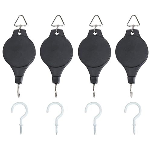 Fippy 4 Stück Pflanzenrollen Haken Ampelaufzug Blumenampel Halte Einziehbare Hochleistungs Blumenkorb-Haken-Aufhänger für Gartenkörbe