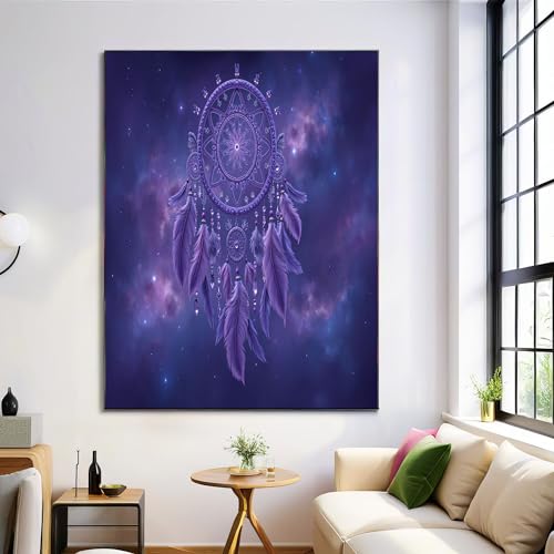 Peinture nébuleuse attrape-rêves violette sur toile HD 60x90cm