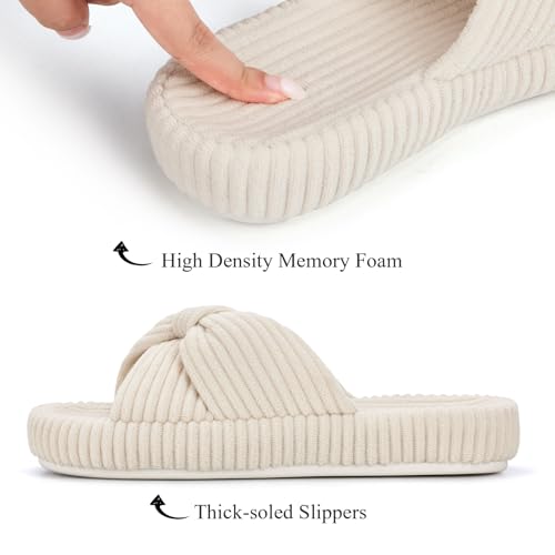 Image of BUNYISCN Slippers for Women Memory Foam Women's Orthopedic Arch Support Open Toe House Bedroom Corduroy Bow Crossbands Slide House Slippers