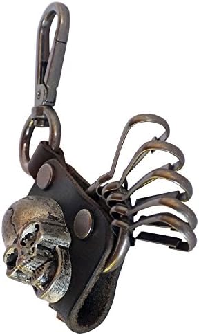 RAAYA Brown Skull Leather Monogram Keychain Key Chain Ring Keyring Keyfob Key Holder with Easy Clasp Key