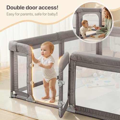 Image of Baby Playpen,Extra Large Playpen for Babies and Toddlers, Sturdy Play Pen Play Yard with Safety Gate,79 inchx71 inchBaby Play Pen(Cationic Light Grey)