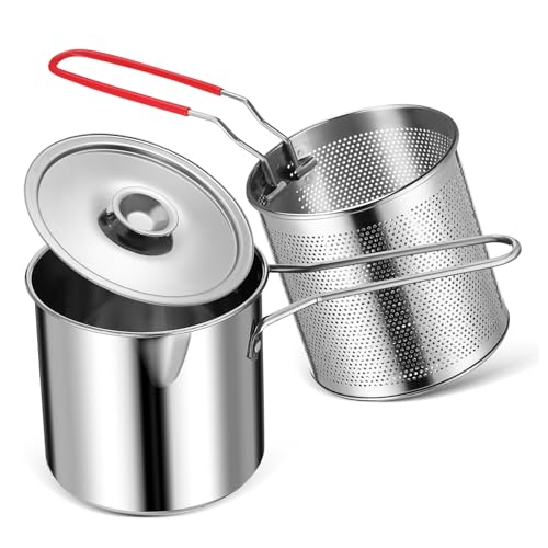 LIGIGWASH Mini Friggitrice con e Filtro per Olio Multifunzionale per Frittura Bollitura e Stufatura per Cucina Compatta e Outdoor