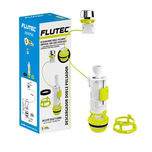 Mecanismo de descarga universal para inodoro Doble Pulsador con Cable Regulador |Sistema de Doble Descarga 3L/6L ahorro de agua y silencioso | 5 años de garantia | FLUTEC, FLUVIA