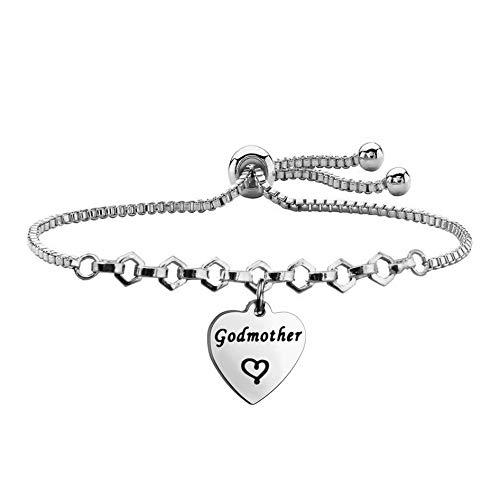 FEELMEM Godmother Bangle Bracelet,Goddaughter Bangle Bracelet,Baptism Gift for Godmothers/Goddaughters