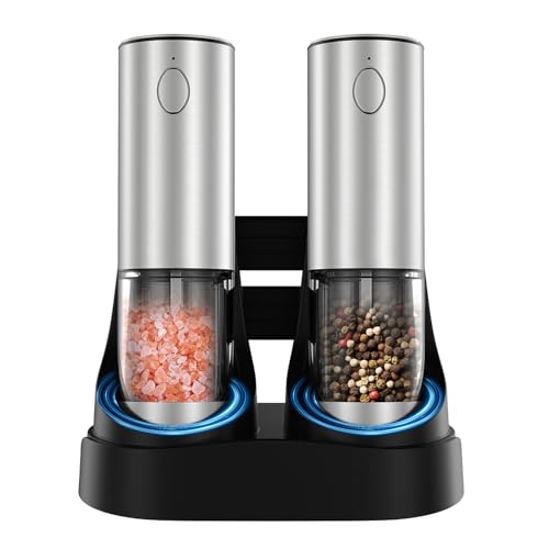 Comparison: Best Electric Salt And Pepper Grinder With Light 2 Electric Salt and Pepper Grinder Set, Automatic Pepper Mill Grinder w/Upgraded Charge Base and LED Light,Adjustable Coarseness,Rechargeable Black Peppercorn & Sea Salt Spice Mill Set
