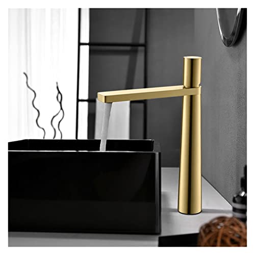 Robinet de bassin doré brossé mitigeur eau chaude et froide pour grand lavabo