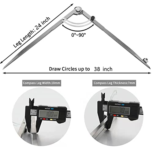Compass for Geometry, 24 inch Compass for Woodworking, Precision Woodworking Compass with Wing Divider and Pencil Holder, Large Compass for Geometry, Drafting, Drawing Compass (24inch)