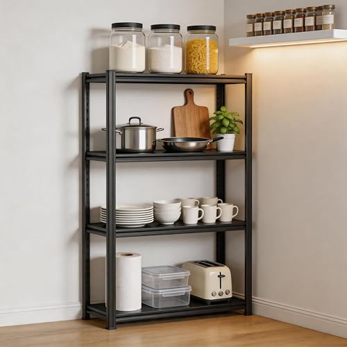 Image of 4 Tier Kitchen Storage Shelf, Kitchen Organizers Space Saving All Steel Freestanding Rack, Heavy Duty Metal Shelving Unit, Adjustable Open Shelf for Pantry Organizers and Storage 19.7 inchWx13.8 inchDx44.1 inchH