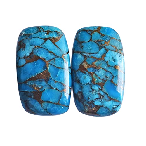 Bleu cuivre turquoise Mojave en paire de cabochons rectangulaires pour bijou