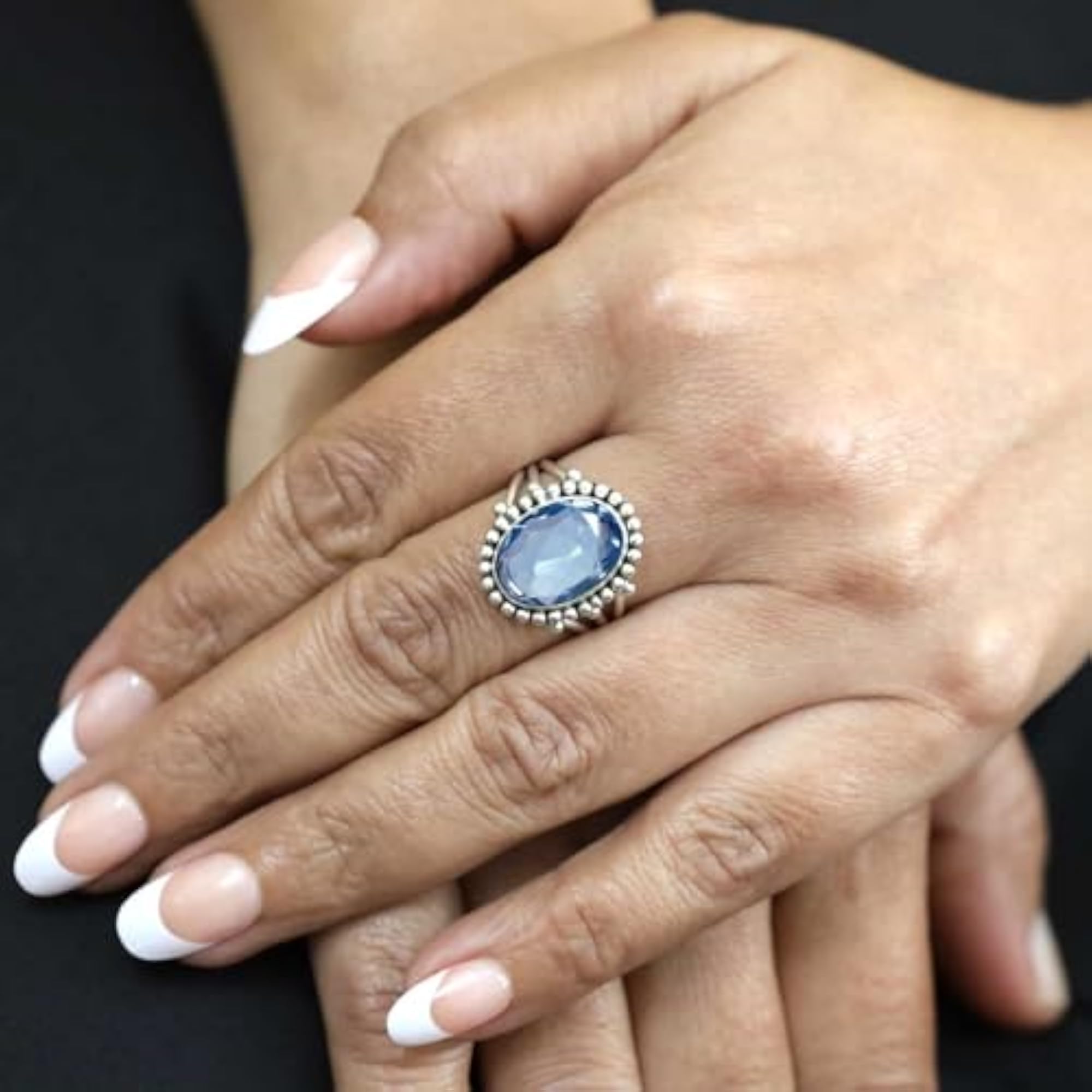 Women's Handmade 925 Sterling Silver Oval Lapis & Moonstone Gemstone Ring