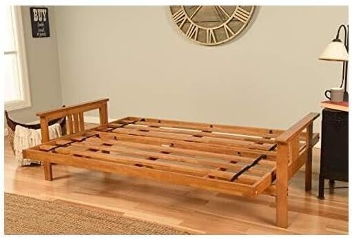 Maykoosh Futon Frame Set with Mattress - Butternut Finish, Foldable Sofa Bed, Living Room Design