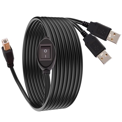 GIASYIEH 2 in 1 Printer Cable Splitter USB B to Dual USB A Cord for Two Computers Sharing One Printer/Scanner with Manual Toggle Switch (4.5M/14.7FT)