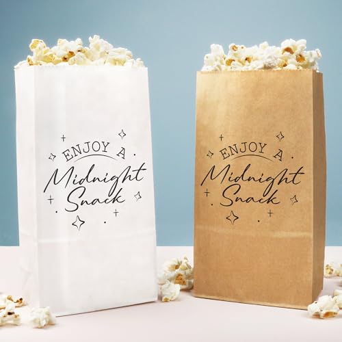 Big Dot of Happiness Midnight Snack Popcorn Bags, Late Night Wedding Party Favor Snack Treats, Free-Standing Individual White Paper Bags - 25 Count
