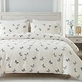 Cozaline Butterfly Duvet Cover Set King Size 100% Cotton Duvet Cover 3 Pcs Cute Butterfly Printed Comforter Cover with Zipper Closure Soft and Lightweight Cotton Duvet Cover
