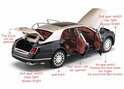 Image of Die-Cast Zinc Alloy 1:24 Scale 2024 Bentlley Mulsanne Large with 6 Openable Doors,Lights & Music & Steerable Front Wheels?1:24 Bently Mulsanne - Black /Brown?