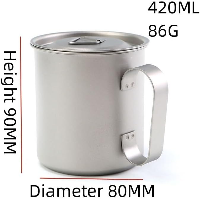 1PC Pure Titanium Tea Cup 420ML, Mug with Lid and Widened Fixed Handle, Suitable for Outdoor Camping Or Cycling