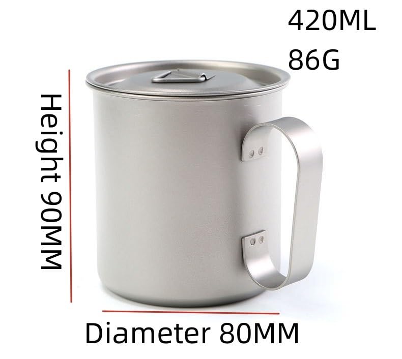 Echeson 1PC Pure Titanium Tea Cup 420ML, Mug with Lid and Widened Fixed Handle, Suitable for Outdoor Camping Or Cycling