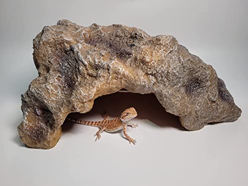 Runxf Reptile Simulation Rock Hideouts Cave Amphibian Hides Resin Habitat Decor Shelter For Gecko Leopard Lizards Toad Turtle (Large), Grey #TOP2
