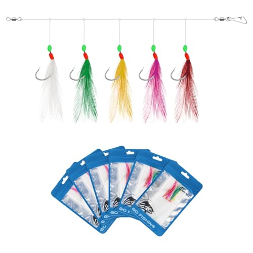 Luroad Lot de 6 Appâts Pré-assemblés pour Maquereau, 30 Hameçons Imitation Insecte avec 5 Couleurs Fluorescentes, Appâts Bioniques pour Maquereau,...