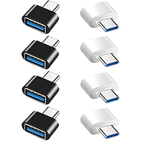 USB C to USB Adapter (Pack of 8), OTG Adapter USB-C Male to USB-A 3.0 Female Compatible with MacBook Pro, Samsung Galaxy, Type-C Phones, Tablets and More (4 Black and 4 White) Cover