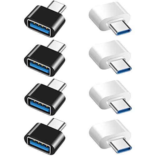 Adaptateur USB C vers USB (Lot de 8), Adaptateur OTG USB-A 3.0 Femelle vers USB-C Mâle Compatible avec MacBook Pro, Samsung Galaxy, Téléphones Type-C et Plus (4 Noir et 4 Blanc) Cover