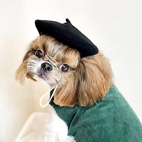 Muyaopet Dog Cat Beret Wool Hat Headband French Artist Beanie Beret Pet Dog Christmas Costume Hair Accessory Photo Props (Black, One Size) #TOP3
