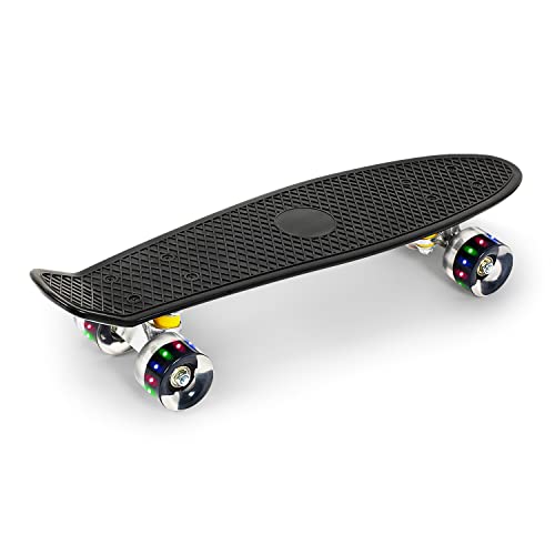 SISIGAD Skateboards Complete 22 Inch Mini Cruiser Skateboard for Kids Youths Beginners (A07-Black)