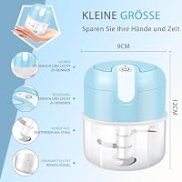 Mini-Zerkleinerer Elektrisch 250ml, Kabellos Wiederaufladbar USB Typ-C, 304 Edelstahlklinge, Lebensmittelechtes Material, Tragbar Küchenhelfer für Obst, Gemüse, Knoblauch, Babybrei, Camping – Ansicht 4