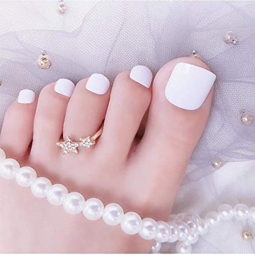 Vivilly Glossy Fake Toenails Orange Square False Toe Nails Full Cover Clips Press on Nail for Women and Girls (White)