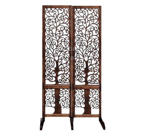 Image of Wooden Room Partition /Screen /Room Divider /Room Separator Traditional Handicrafts 6Ft (Dark Brown) (Tree 2 Panel with Stands)