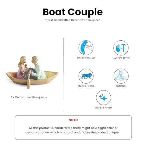 Image of ExclusiveLane 'Boat Couple' Resin Decorative Items for Living Room (Hand-Painted, 11.8 Cm)|Couple Show Pieces for Home Decor |Multicoloured