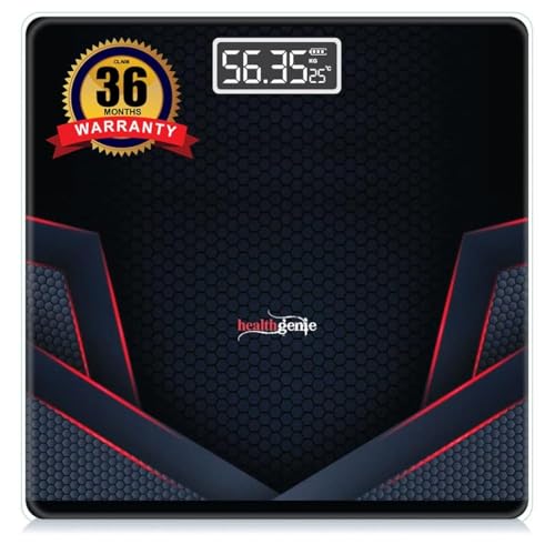 Healthgenie Weight Machine for Body Weight Thick Tempered Glass LCD Display With 3 Years Warranty Weighing Scale (Sporty Red), 180 Kg (Image - 1)