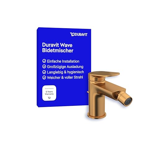 Duravit Wave Einhebel-Bidetarmatur (Auslauf Höhe 85 mm), Bidetmischer mit Zugstangen-Ablaufgarnitur, Bronze Gebürstet