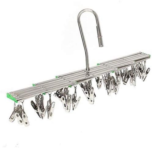Stainless Steel 35 Clips Drying Rack, Space Saver Hanger,Smart Hook Design Avoid Blowing Away, Drying Pegs for Socks, Towels, Underwear, Scarves, Shirt or Small Size Clothes