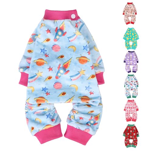Image of BEAUTYZOO Dog Pajamas, Soft Stretchy Fleece Puppy Sweater for X-Small Dogs | Velvet Jumpsuit for Girl Boy Puppies, Breathable Pet Pjs, Warm Jammies Onesies in Cold Weather, Galaxy, Blue XS