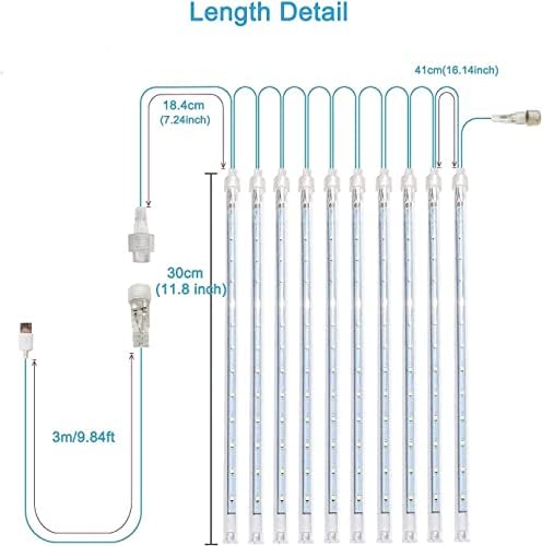 MeteouMeteou Led Meteor Shower Rain Lights, 30cm 10 Tubes 240 LEDs Falling Rain Lights Waterproof Cascading Icicle Fairy String Lights for Christmas Halloween Holiday Outdoor Tree Decoration (White)