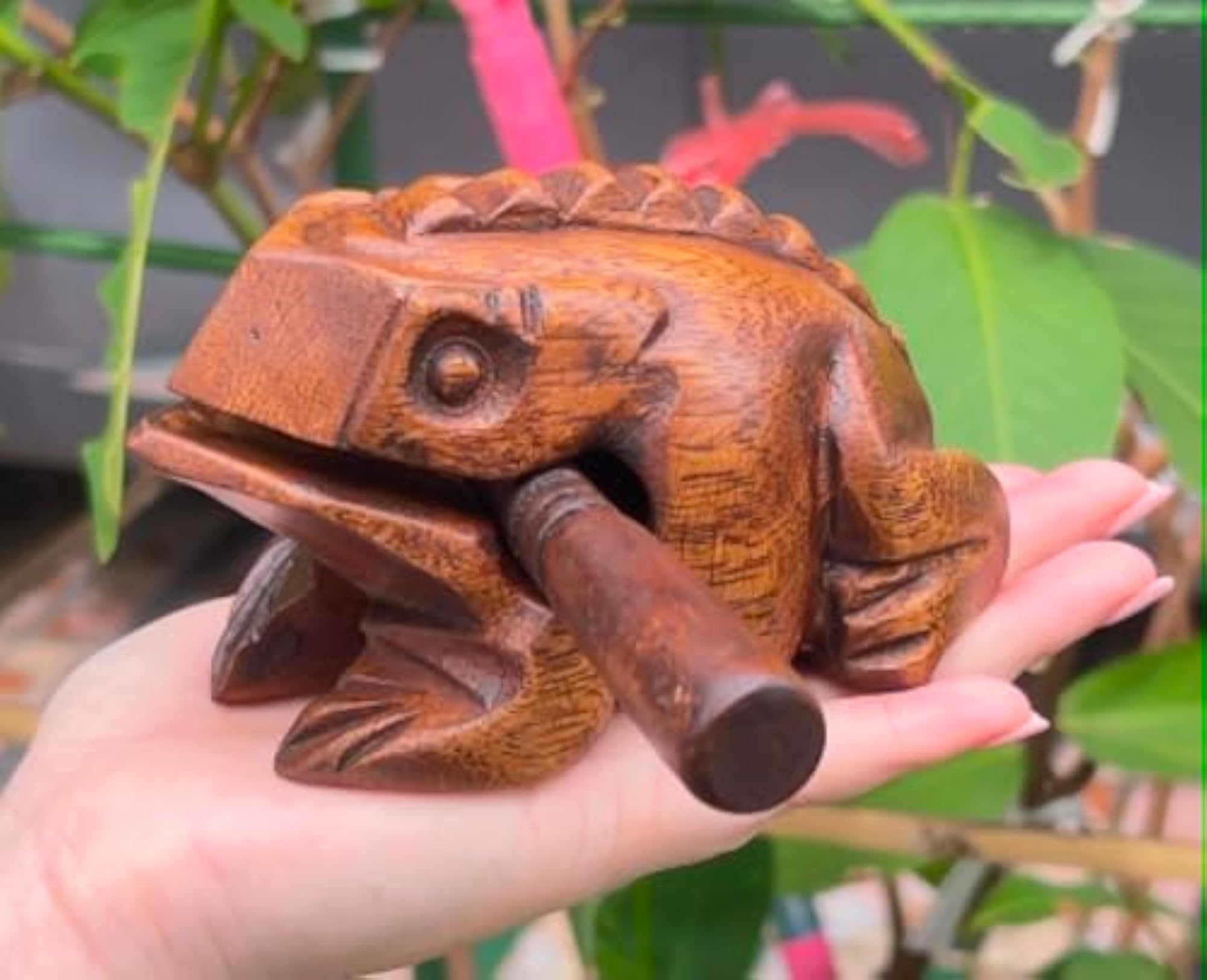 5 Inch Dark Brown Wooden Frog Guiro Instrument