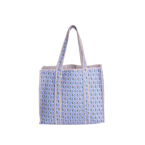Image of Cotton Tiger Block Print Tote Bag, Indian Handmade Shopping Shoulder Bag, Unisex Market Daily Use