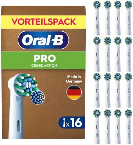 Oral-B Aufsteckbürsten PRO CrossAction, Weiß, 16 Stück | Original Zahnbürstenaufsatz für Elektrische Zahnbürste, Gründliche Plaque-Entfernung und Überlegene Zahnreinigung
