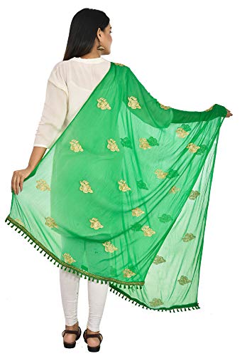 Image of YOUTHQUAKE Golden Patti Embroidered Work Chiffon Dupatta for Womens & Girls with Jaalar Lace