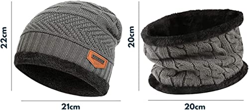 Conjunto de 2 peças de gorro touca masculino de inverno, gorro quente com gorro e cachecol (CINZA)