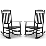 GYMHILL Patio Rocking Chair Outdoor Set of 2,Weather Resistant Poly Resin Oversized Porch Rocker,High Back Smooth Design,350lb Weight Capacity,Indoor Outdoor Use(2,Black)